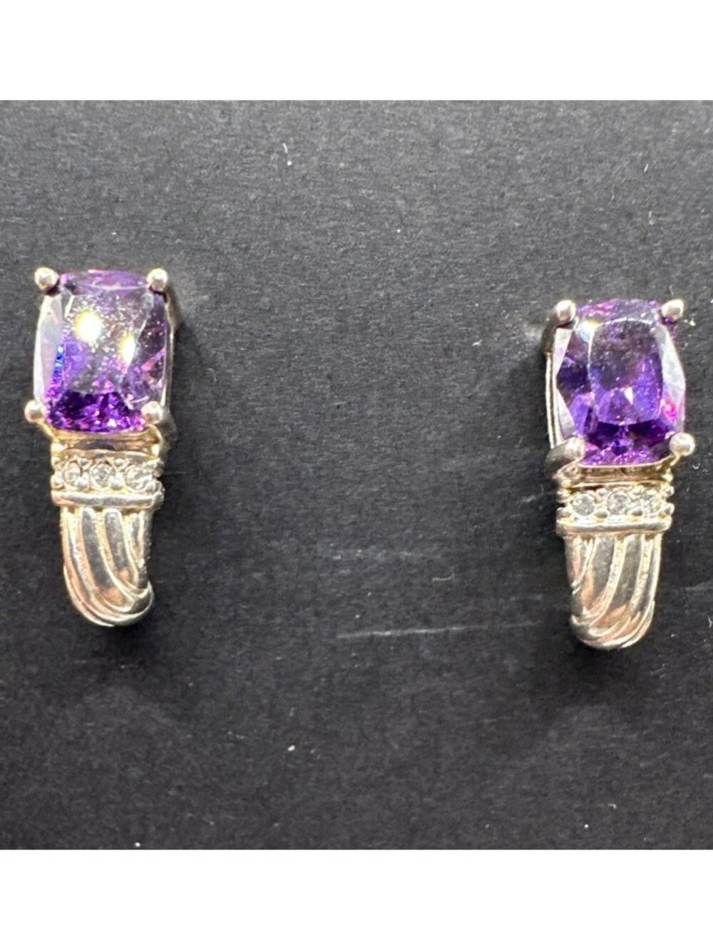Vintage Emerald Cut Amethyst Earrings Sterling Silver 925 Avon Stud Pierced